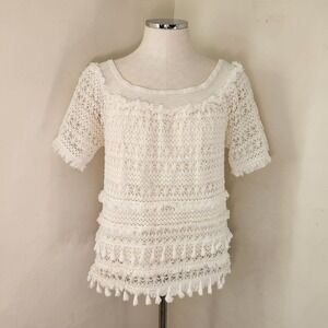 Chelsea & Theodore‎ White Pom Pom Boho Top Women's Size Small